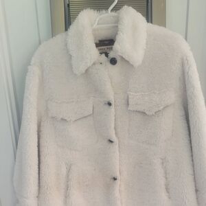 Free People White Teddy Jacket Plush Cozy Style